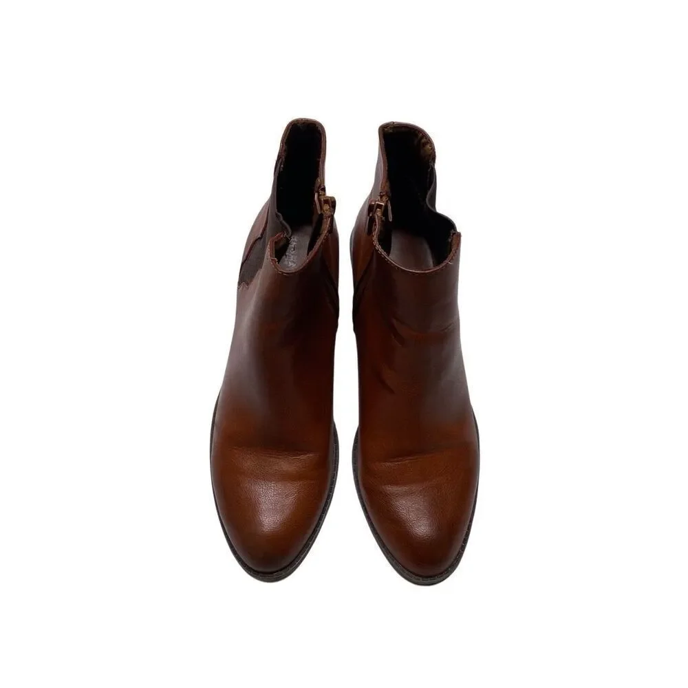 Sonoma Brown Ankle Boots Side Zip Stacked Heel Booties Size 8M Office Business
